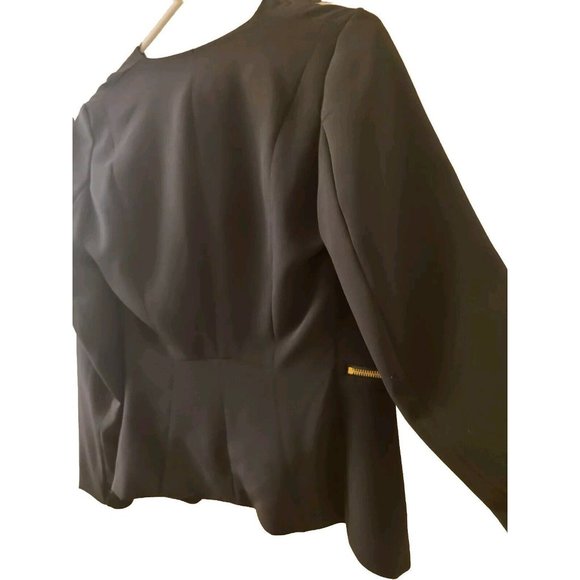 H&M‎ Black Blazer Jacket Gold Zipper Pockets Dress Workwear Size 4 - Picture 5 of 11